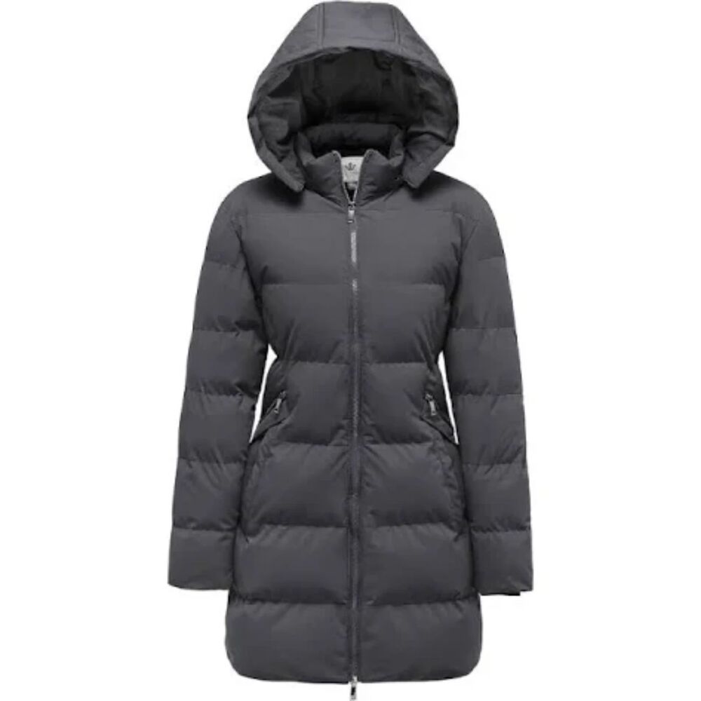 Charcoal puffer coat with hood